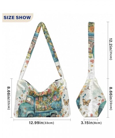 Weightlifting Puppy Women Shoulder Bag Tote, Womens Medium Handbag, Zipper Shoulder Bag for Women Butterflies and Flowers Spr...