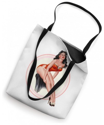 Hot Pin Up Girl Relaxing in Red Lingerie-Classic Pinup Girl Tote Bag $13.91 Totes