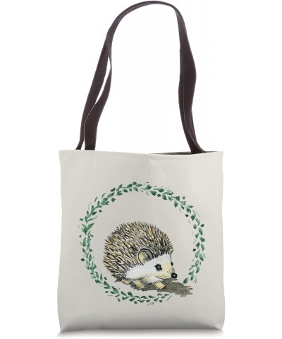 Hedgehog cute with leaf wreath hand painted forest animals Tote Bag $11.98 Totes