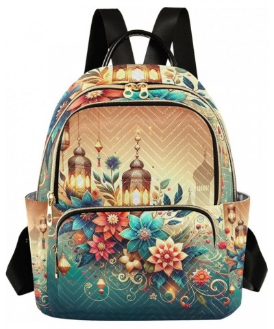 Owl St. Patrick's Day Womens Backpack Purse Quilted Travel Purse Islamic Festival Flowers and Lanterns Small $18.32 Backpacks