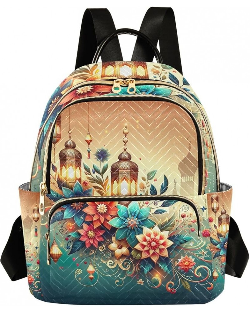 Owl St. Patrick's Day Womens Backpack Purse Quilted Travel Purse Islamic Festival Flowers and Lanterns Small $18.32 Backpacks