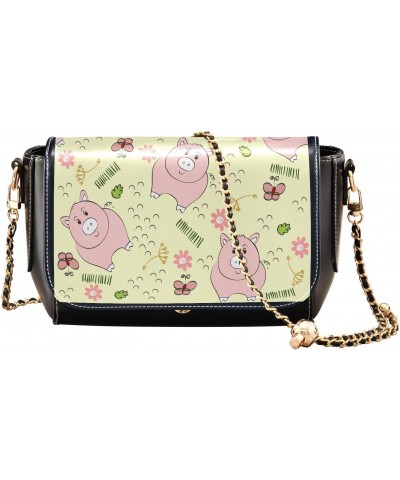 Pattern with Pigs Stylish Leather Clamshell Crossbody Handbag with Detachable Adjustable shoulder strap $16.80 Crossbody Bags