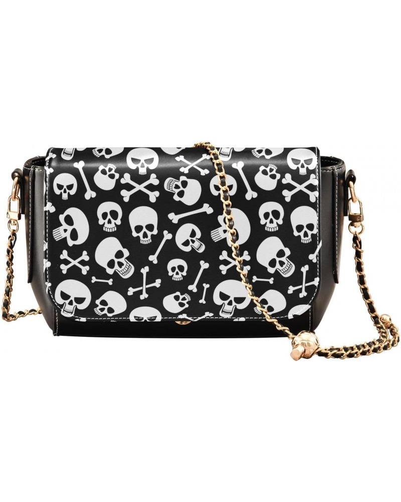 Laughing Skulls Crossbody Shoulder Bag for Women, PU Leather Flap Satchel Purse, Shoulder Handbags with Adjustable Strap, Clu...