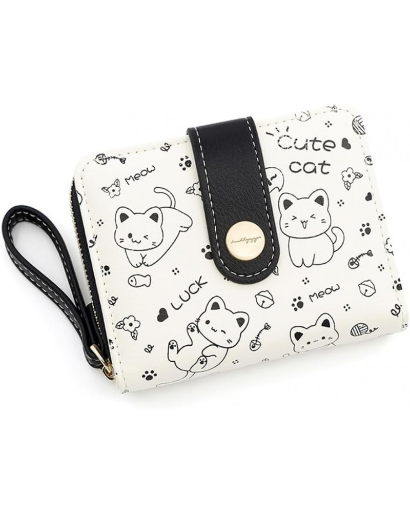 Kawaii Cat Wallet for Women Girls Cute Cartoon Cat Zipper Around Coin Purse Card Holder with Buckle ID Card Slots (Blue) Blac...