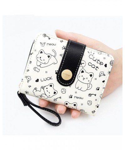 Kawaii Cat Wallet for Women Girls Cute Cartoon Cat Zipper Around Coin Purse Card Holder with Buckle ID Card Slots (Blue) Blac...