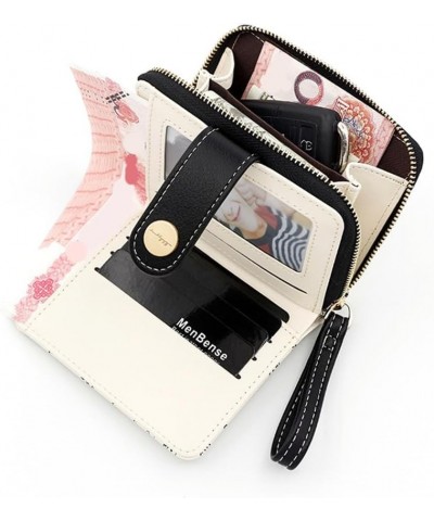 Kawaii Cat Wallet for Women Girls Cute Cartoon Cat Zipper Around Coin Purse Card Holder with Buckle ID Card Slots (Blue) Blac...