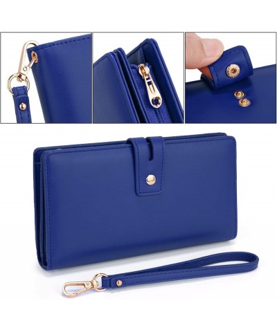 RFID Wristlet Wallet for Women Detachable Checkbook Holder Card Bill Phone Organizer Large Clutch Purse 1085 Blue $11.25 Wallets