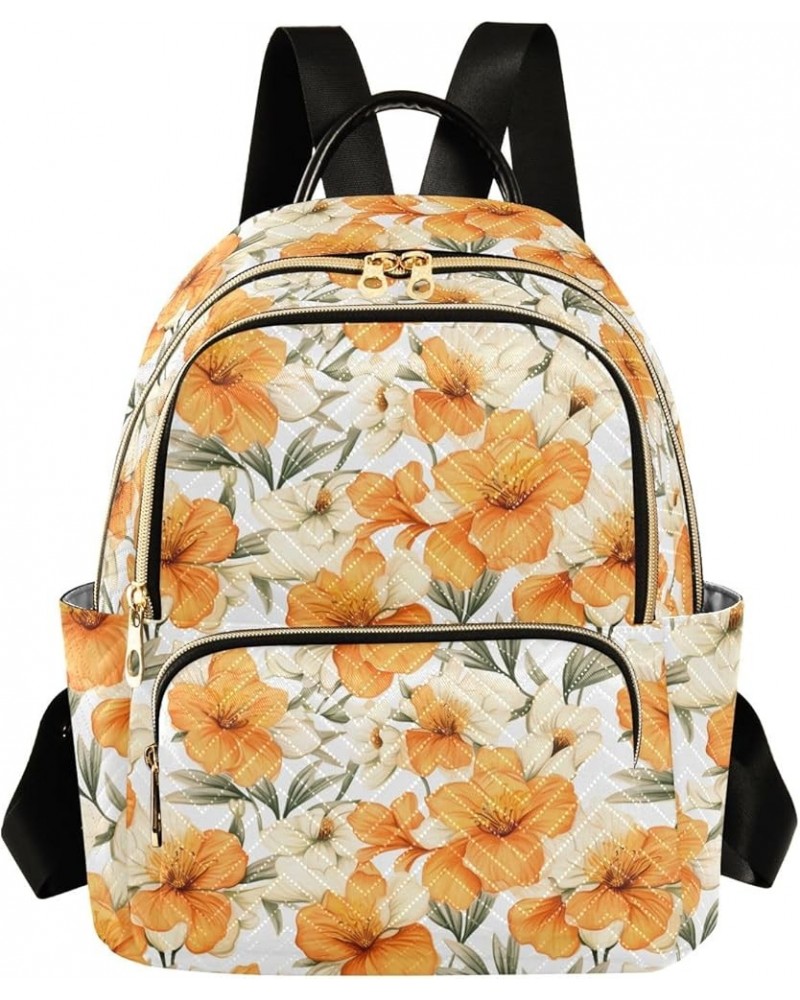 Orange Flowers Pattern Fashion Backpack Purse for Women, Casual Daypacks, Ladies Gift for Traveling Hiking Multicolor Small $...