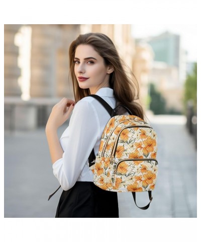 Orange Flowers Pattern Fashion Backpack Purse for Women, Casual Daypacks, Ladies Gift for Traveling Hiking Multicolor Small $...