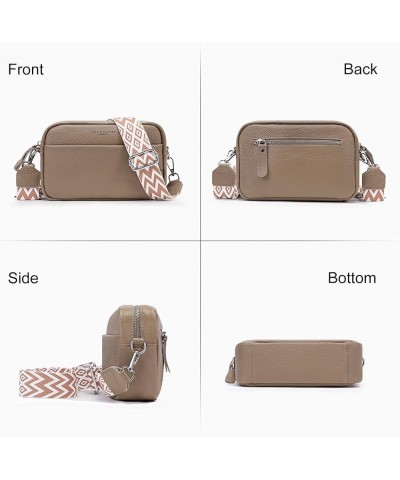 Leather Crossbody Bags for Women Crossbody Camera Bag Purse Thick Strap Trendy Small Shoulder Bag with Guitar Strap C02-khaki...