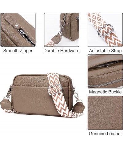 Leather Crossbody Bags for Women Crossbody Camera Bag Purse Thick Strap Trendy Small Shoulder Bag with Guitar Strap C02-khaki...