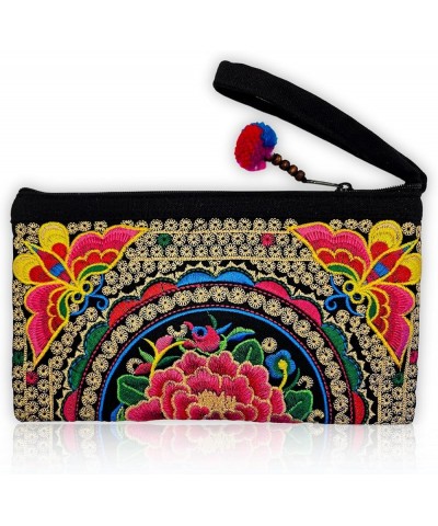 Smartphone Wristlet Bag - Handmade Embroidered Boho Clutch Wallets Purses Pink $12.99 Wristlets