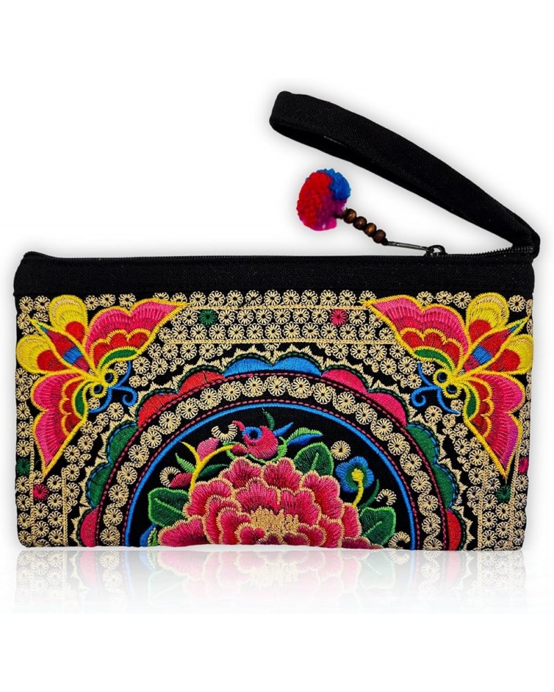 Smartphone Wristlet Bag - Handmade Embroidered Boho Clutch Wallets Purses Pink $12.99 Wristlets