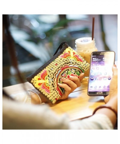 Smartphone Wristlet Bag - Handmade Embroidered Boho Clutch Wallets Purses Pink $12.99 Wristlets