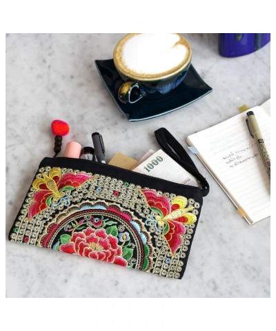 Smartphone Wristlet Bag - Handmade Embroidered Boho Clutch Wallets Purses Pink $12.99 Wristlets