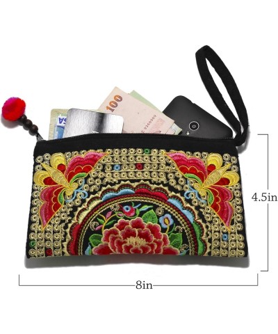 Smartphone Wristlet Bag - Handmade Embroidered Boho Clutch Wallets Purses Pink $12.99 Wristlets