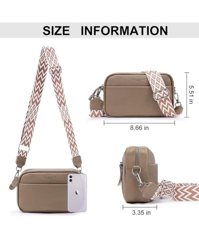 Leather Crossbody Bags for Women Crossbody Camera Bag Purse Thick Strap Trendy Small Shoulder Bag with Guitar Strap C02-khaki...