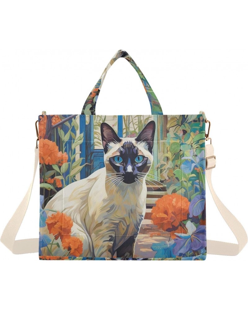 Black Face Cat Corduroy Women Tote Bag, Handbag Purse with Detachable Strap $14.16 Crossbody Bags