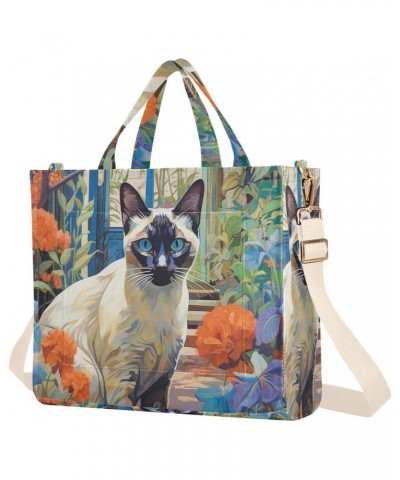 Black Face Cat Corduroy Women Tote Bag, Handbag Purse with Detachable Strap $14.16 Crossbody Bags