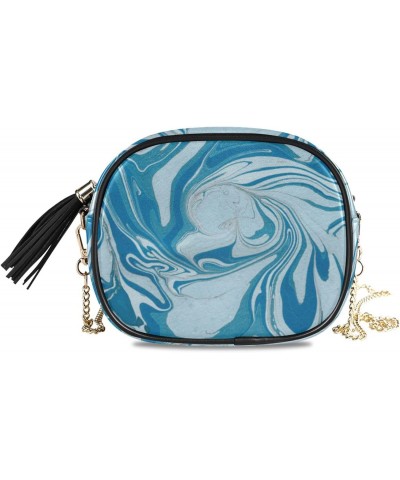 Small Crossbody Bags Blue Marble Texture Abstract Womens Shoulder Chain Bag PU Leather Small Purse With Tassel $9.60 Shoulder...