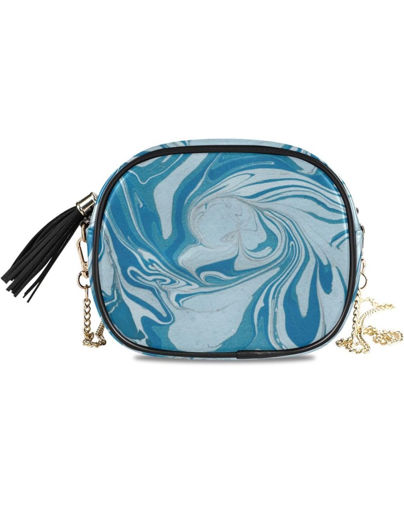 Small Crossbody Bags Blue Marble Texture Abstract Womens Shoulder Chain Bag PU Leather Small Purse With Tassel $9.60 Shoulder...