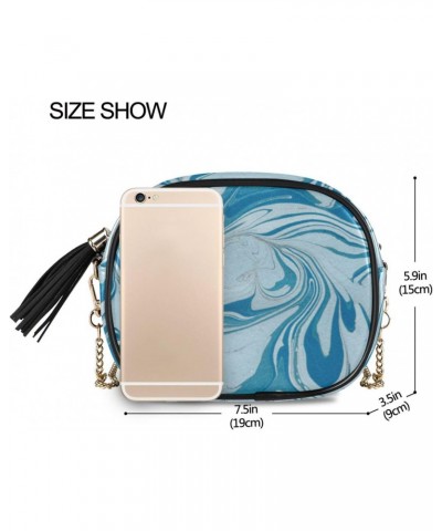 Small Crossbody Bags Blue Marble Texture Abstract Womens Shoulder Chain Bag PU Leather Small Purse With Tassel $9.60 Shoulder...