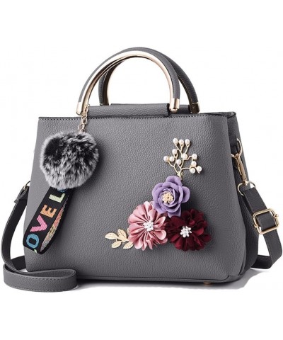 Women Purse Top Handle Handbags PU Leather 3D Floral Inlay Satchel Bag Shoulder Crossbody Bags Ladise Medium Tote Bag Gray $2...