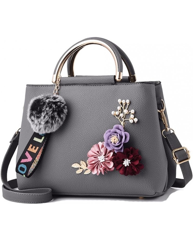 Women Purse Top Handle Handbags PU Leather 3D Floral Inlay Satchel Bag Shoulder Crossbody Bags Ladise Medium Tote Bag Gray $2...