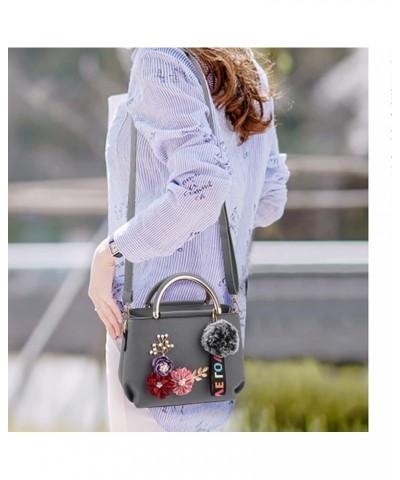 Women Purse Top Handle Handbags PU Leather 3D Floral Inlay Satchel Bag Shoulder Crossbody Bags Ladise Medium Tote Bag Gray $2...