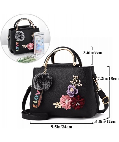 Women Purse Top Handle Handbags PU Leather 3D Floral Inlay Satchel Bag Shoulder Crossbody Bags Ladise Medium Tote Bag Gray $2...