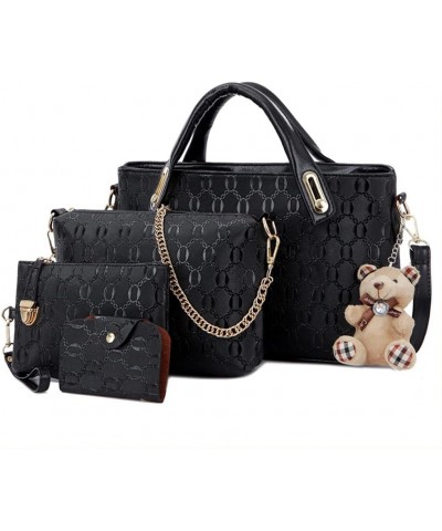 4pcs Set Handbags for Women Shoulder Bag Purse Card Holder Shopper Tote Satchels Black $16.51 Totes