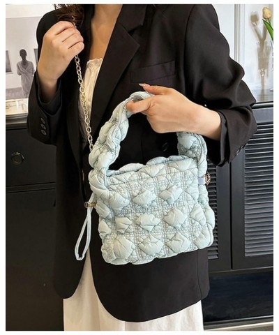 Women Trendy Puffer Shoulder Bag Cloud Bag Quilted Tote Bag Hobo Crossbody Bag Small Handbag Purse Cute B Light Blue $32.02 T...