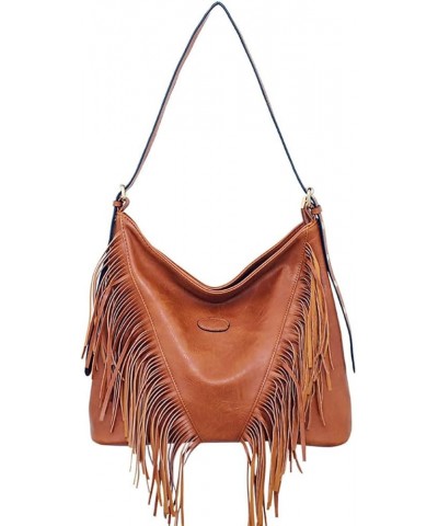 PU Leather Fringe Hobo Bag Large Studded Handbag Crossbody Bag for Women D-brown $13.81 Hobo Bags