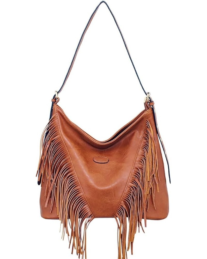 PU Leather Fringe Hobo Bag Large Studded Handbag Crossbody Bag for Women D-brown $13.81 Hobo Bags