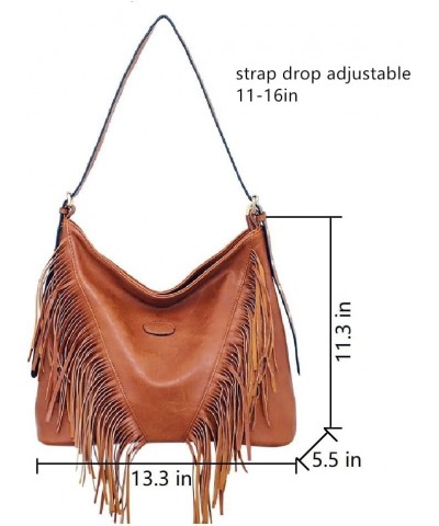 PU Leather Fringe Hobo Bag Large Studded Handbag Crossbody Bag for Women D-brown $13.81 Hobo Bags