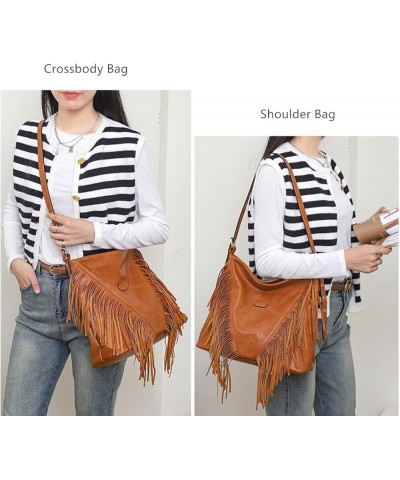 PU Leather Fringe Hobo Bag Large Studded Handbag Crossbody Bag for Women D-brown $13.81 Hobo Bags