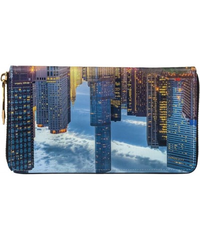 City Chicago Skyline Sunset River Leather Long Wallet Card Holder Organizer Wallet Zipper Wristlet Clutch Bag For Men Women $...