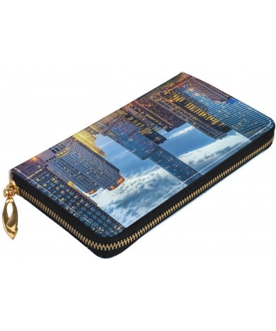 City Chicago Skyline Sunset River Leather Long Wallet Card Holder Organizer Wallet Zipper Wristlet Clutch Bag For Men Women $...