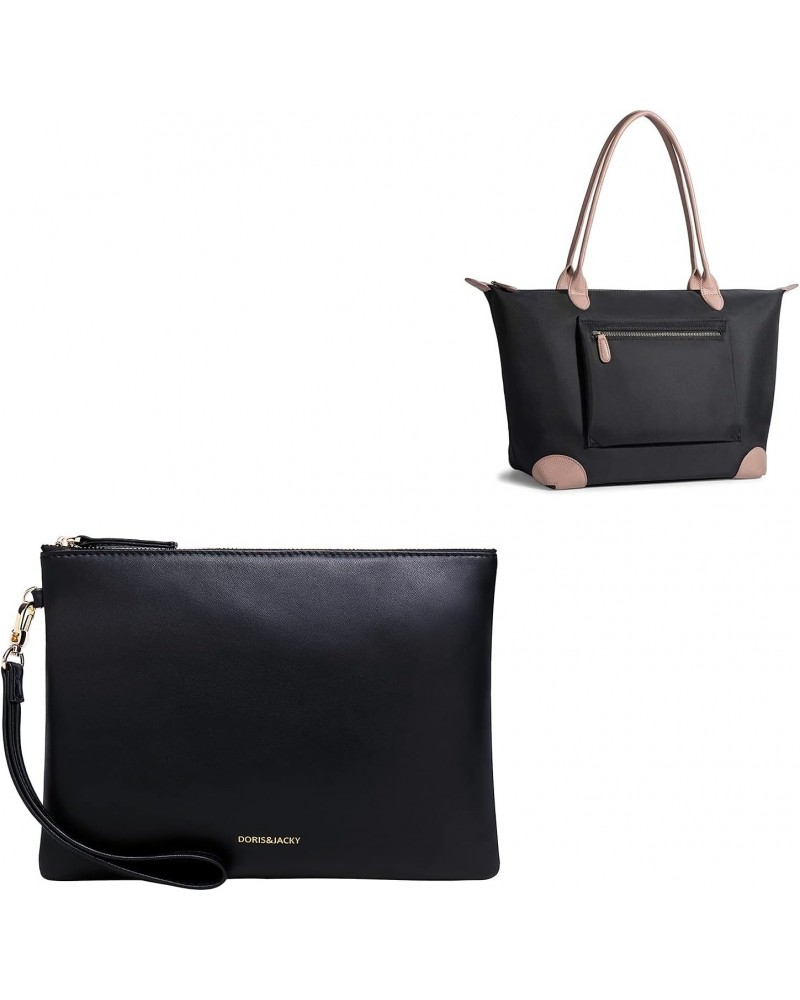 Soft lambskin wristlet Clutch Bag+Large Travel Work Tote Bag With Leather Top Handle $38.79 Wristlets