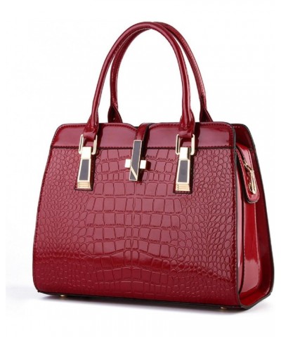 Shiny Patent Leather Handbag for Women Purse Crocodile Pattern Top-Handle Satchel Ladies Shoulder Bag Tote Wine $13.20 Totes