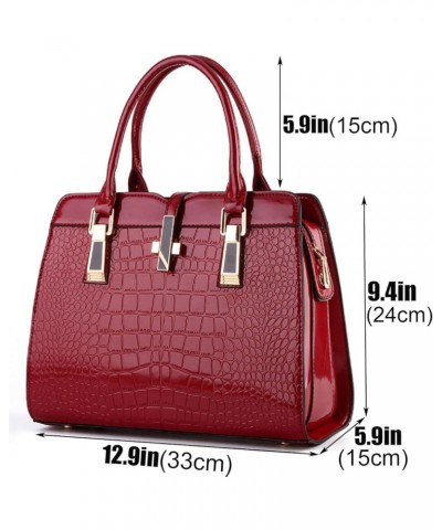 Shiny Patent Leather Handbag for Women Purse Crocodile Pattern Top-Handle Satchel Ladies Shoulder Bag Tote Wine $13.20 Totes