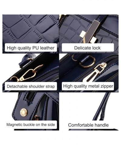 Shiny Patent Leather Handbag for Women Purse Crocodile Pattern Top-Handle Satchel Ladies Shoulder Bag Tote Wine $13.20 Totes