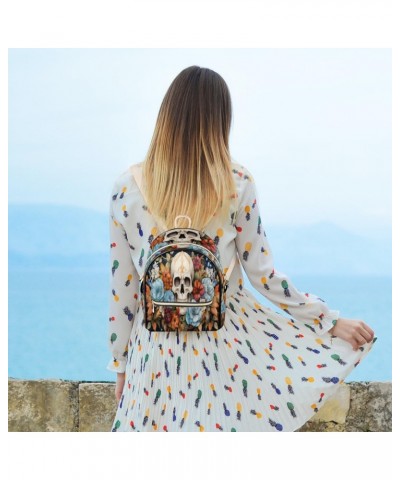 Skull Day of the Dead Backpack Purse for Women PU Leather Lightweight Ladies Shoulder Fashion Satchel Bags Travel Casual Dayp...