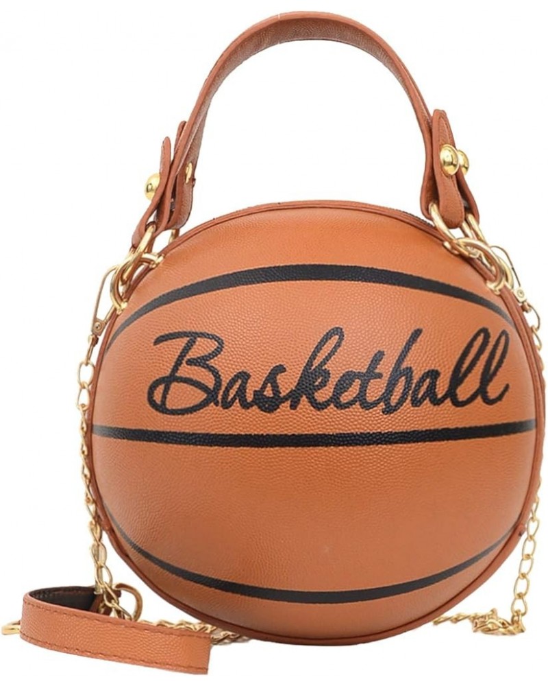 Basketball Purse For Women Novelty Crossbody Purses Small Cute Tote Bag PU Leather Round Handbags Brown $9.80 Shoulder Bags