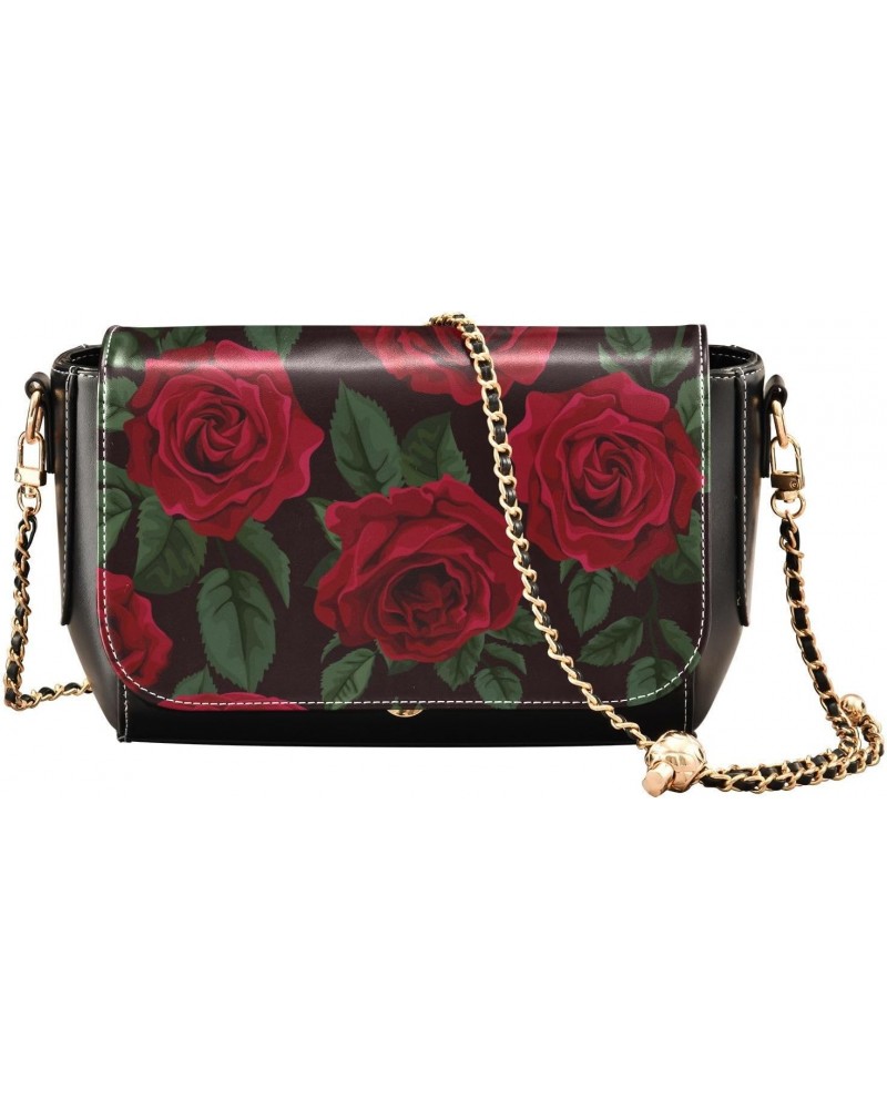 Red Rose Flowers Crossbody Shoulder Bag for Women, PU Leather Flap Satchel Purse, Shoulder Handbags with Adjustable Strap, Cl...