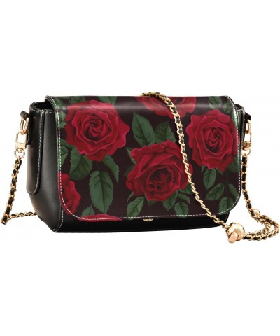 Red Rose Flowers Crossbody Shoulder Bag for Women, PU Leather Flap Satchel Purse, Shoulder Handbags with Adjustable Strap, Cl...