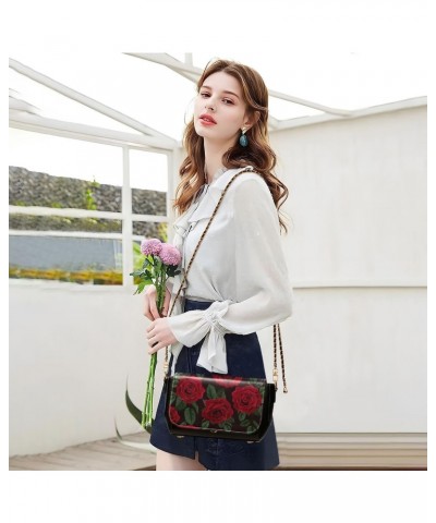 Red Rose Flowers Crossbody Shoulder Bag for Women, PU Leather Flap Satchel Purse, Shoulder Handbags with Adjustable Strap, Cl...