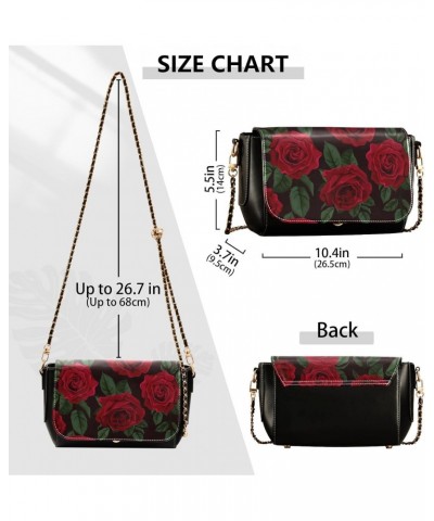 Red Rose Flowers Crossbody Shoulder Bag for Women, PU Leather Flap Satchel Purse, Shoulder Handbags with Adjustable Strap, Cl...