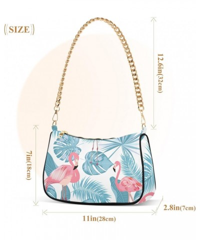 Flamingo Shoulder Bag for Women Crescent Bag Shoulder Handbag with Zipper Closure for Travel Gift Chain Bag $16.49 Hobo Bags