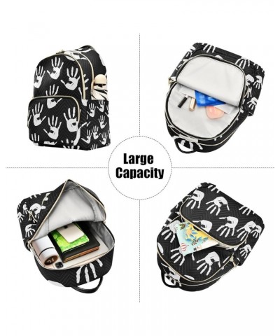 Halloween Women Backpack Spooky Black White Hand Print Anti-Theft Travel Backpack with Luggage Belt Durable Lightweight Handb...